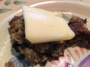 Butter on home made blueberry banana bread